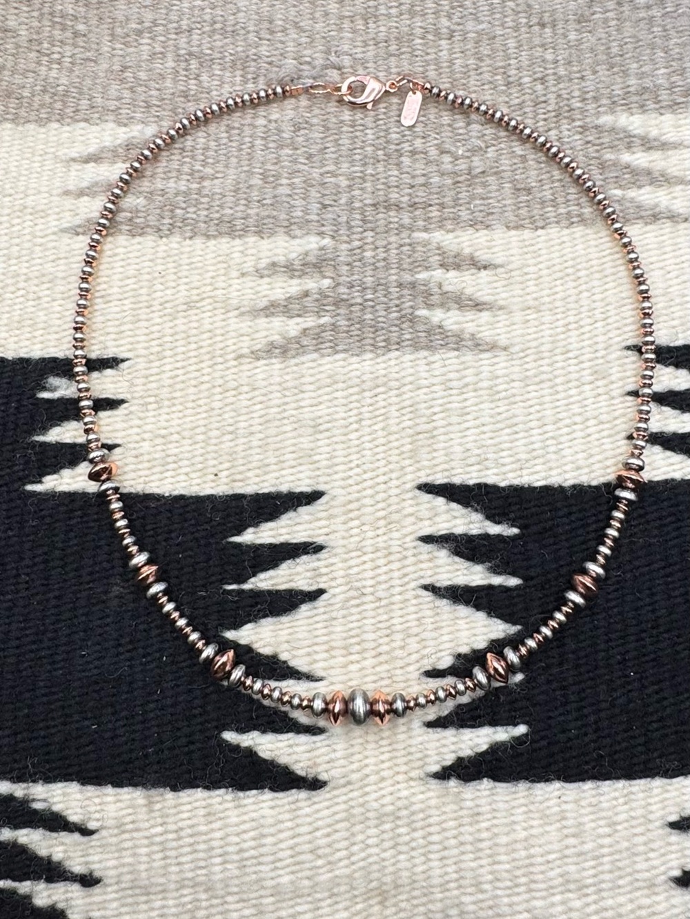 Native Style Navajo Pearl Inspired Silver And Copper Two Tone Beaded Necklace - Picture 2 of 5